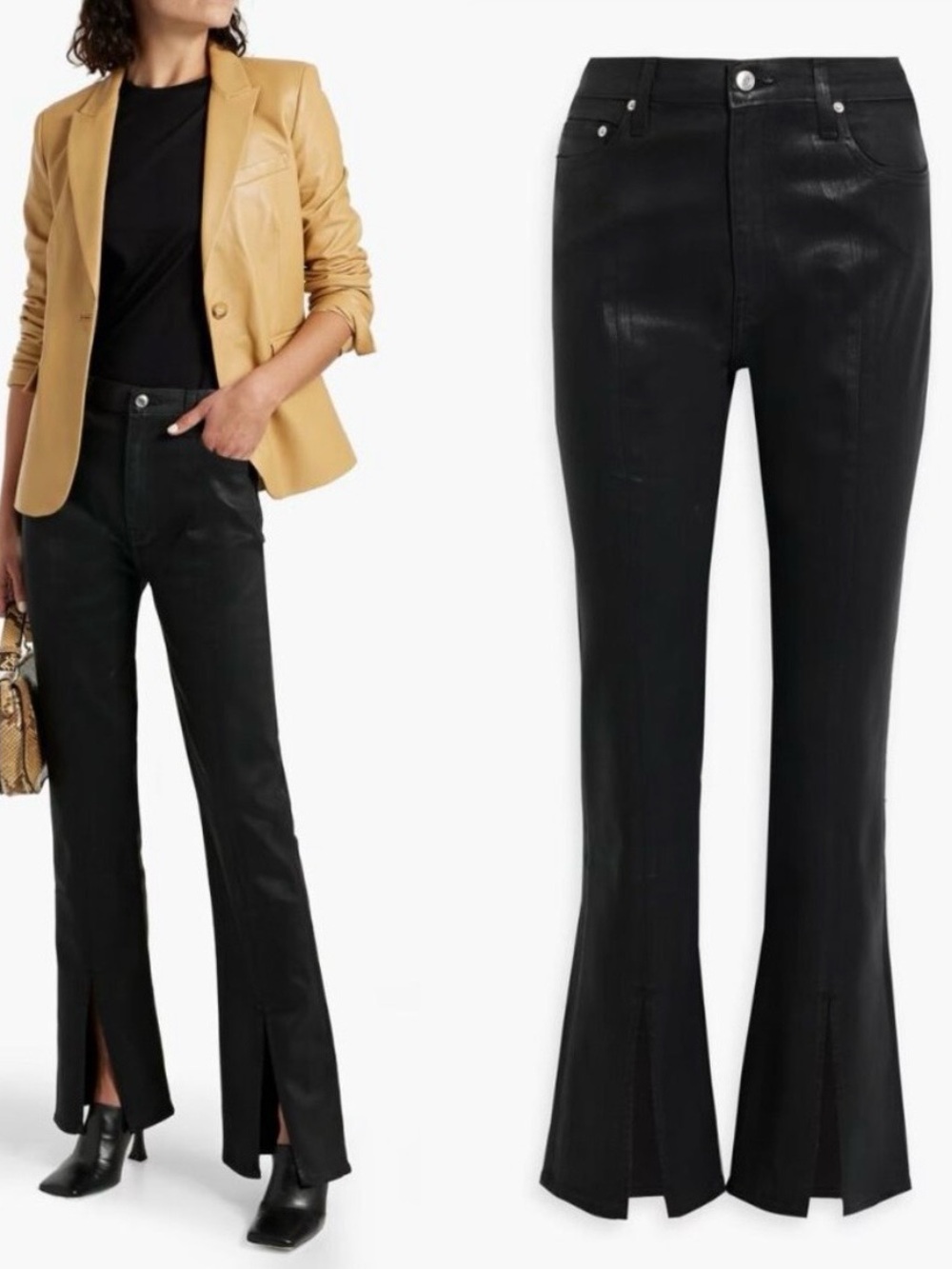 Derek Lam 10 Crosby Black Split-Hem Coated Denim Jeans